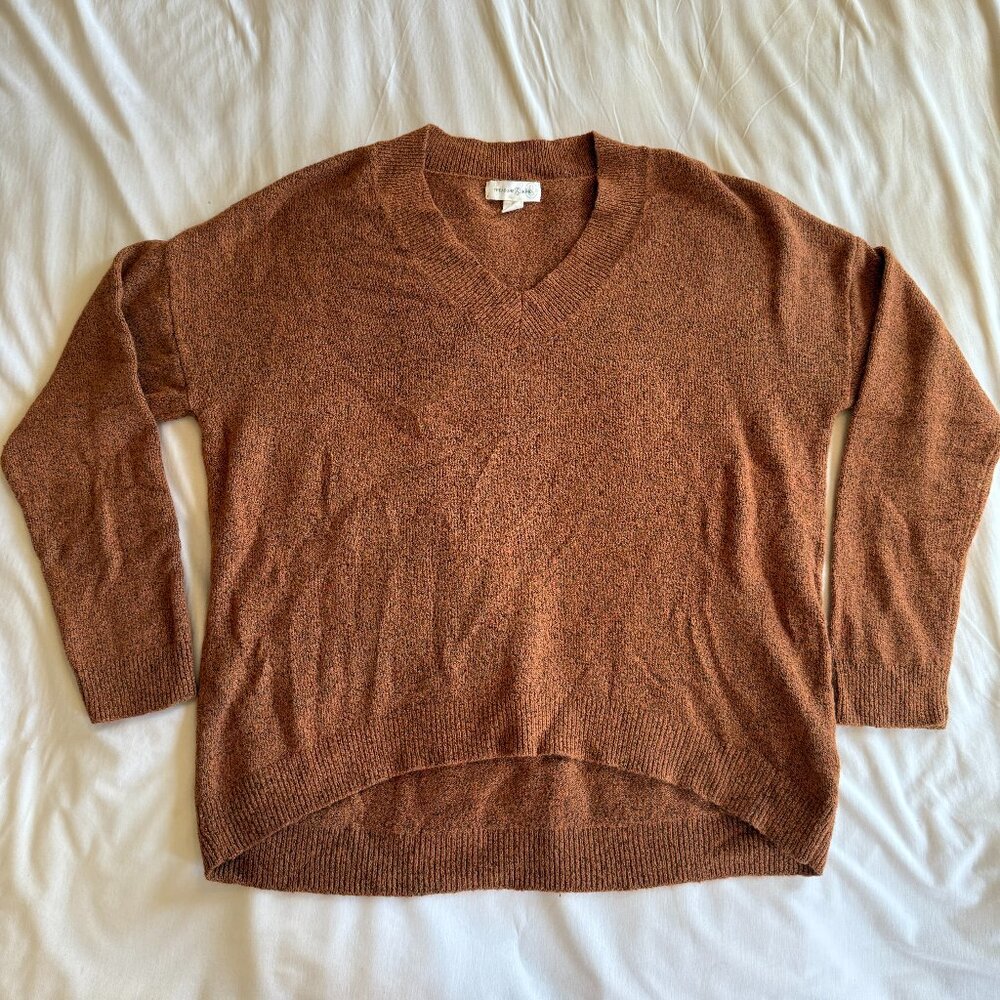 Treasure & Bond V-Neck High Low Long Sleeve Marled Sweater